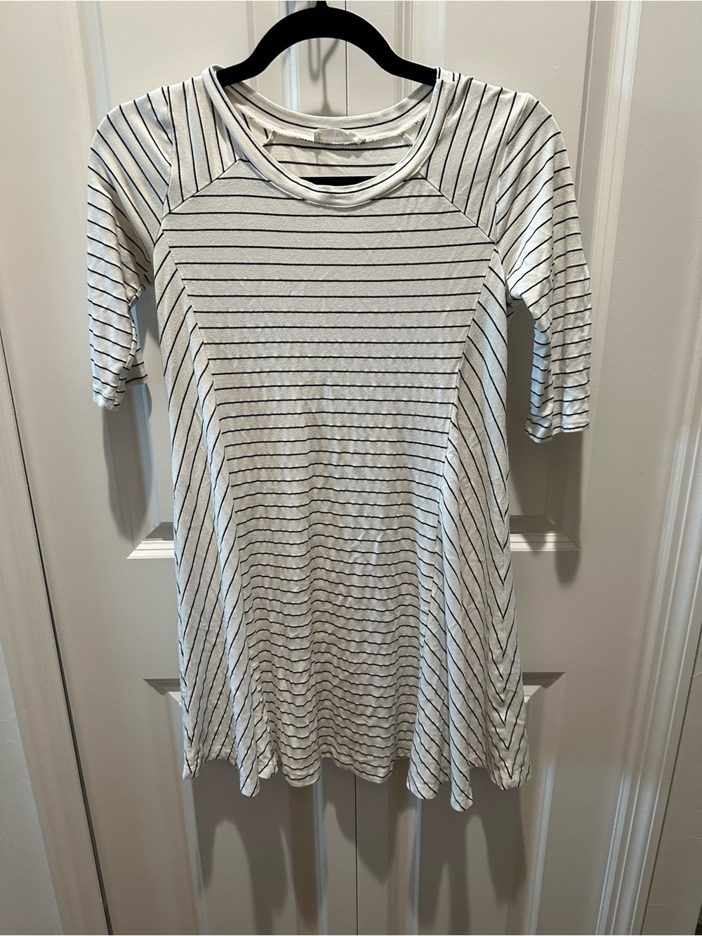 Lush Striped Tee Dress - White with Black Stripes XS